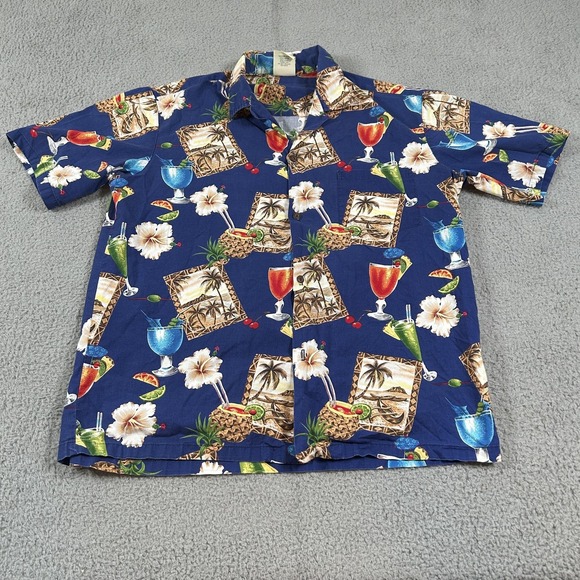 Winnie Fashion Other - Winnie Fashion Shirt Mens XL Blue Hawaiian Cocktail Print Button Up Made Hawaii